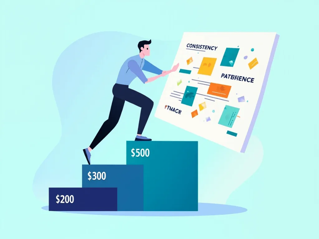 a man climbing up a step of a chart