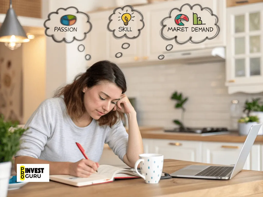 Woman brainstorming business ideas at home
